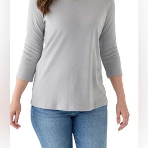 Kim Rogers 3/4 Crew Neck Perfectly Soft 100% Cotton in Heather Gray Tee, size 3X
